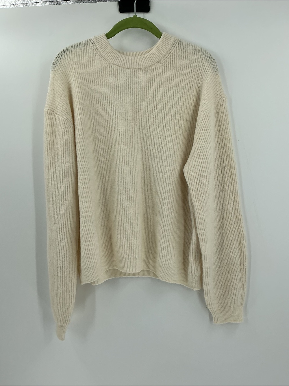 Cream Ribbed Knit Crewneck Sweater large